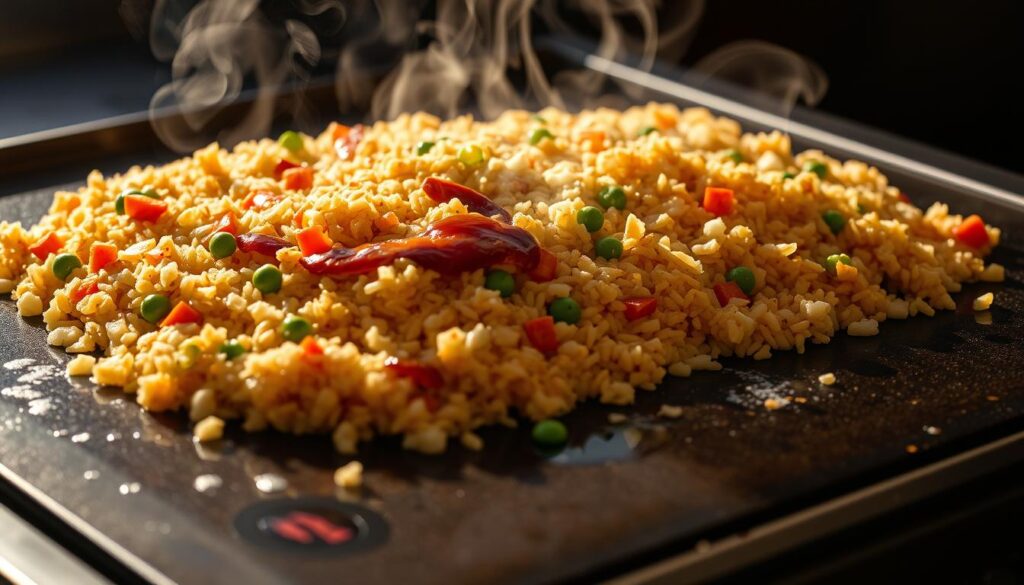 fried rice on griddle fried rice on griddle