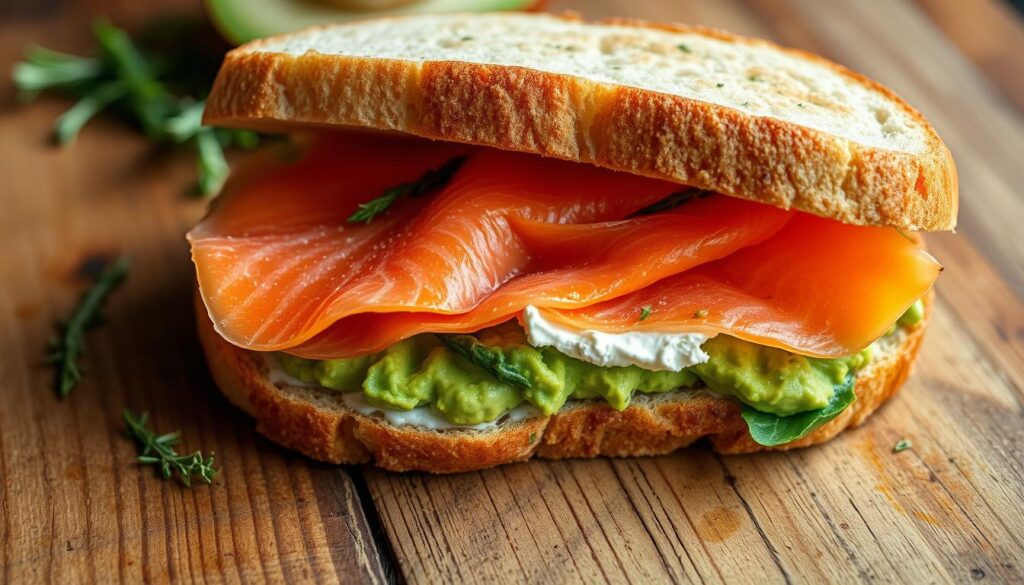 smoked salmon and avocado sandwich